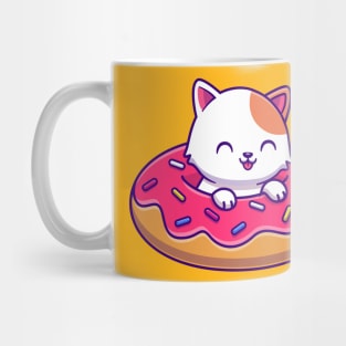 Cute Cat With Doughnut Balloon Cartoon Mug